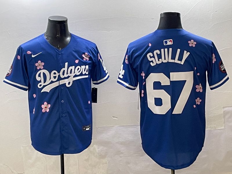Men Los Angeles Dodgers 67 Scully Blue Sakura Edition 2025 Nike MLB Jersey style 3